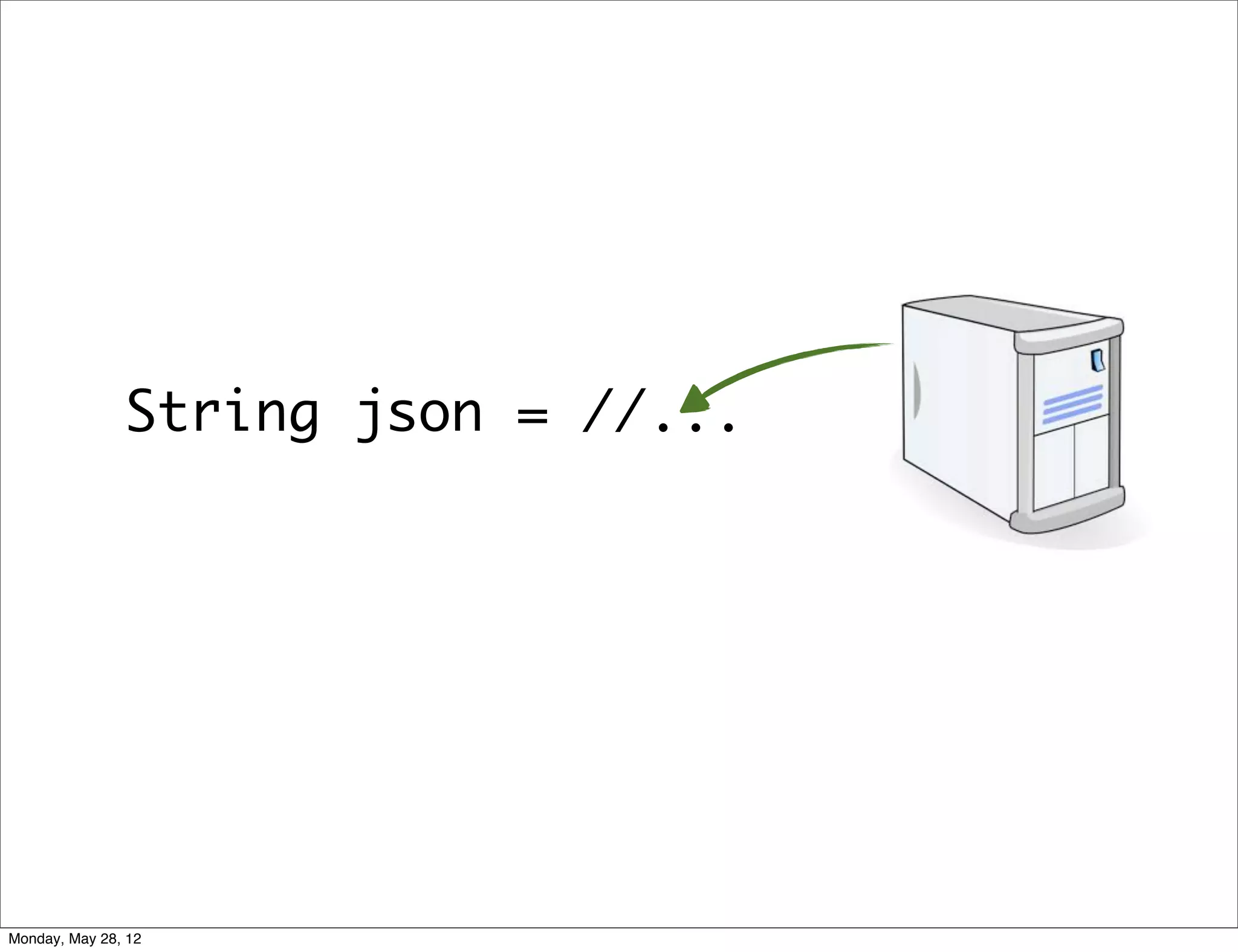 String json = //...




Monday, May 28, 12
 