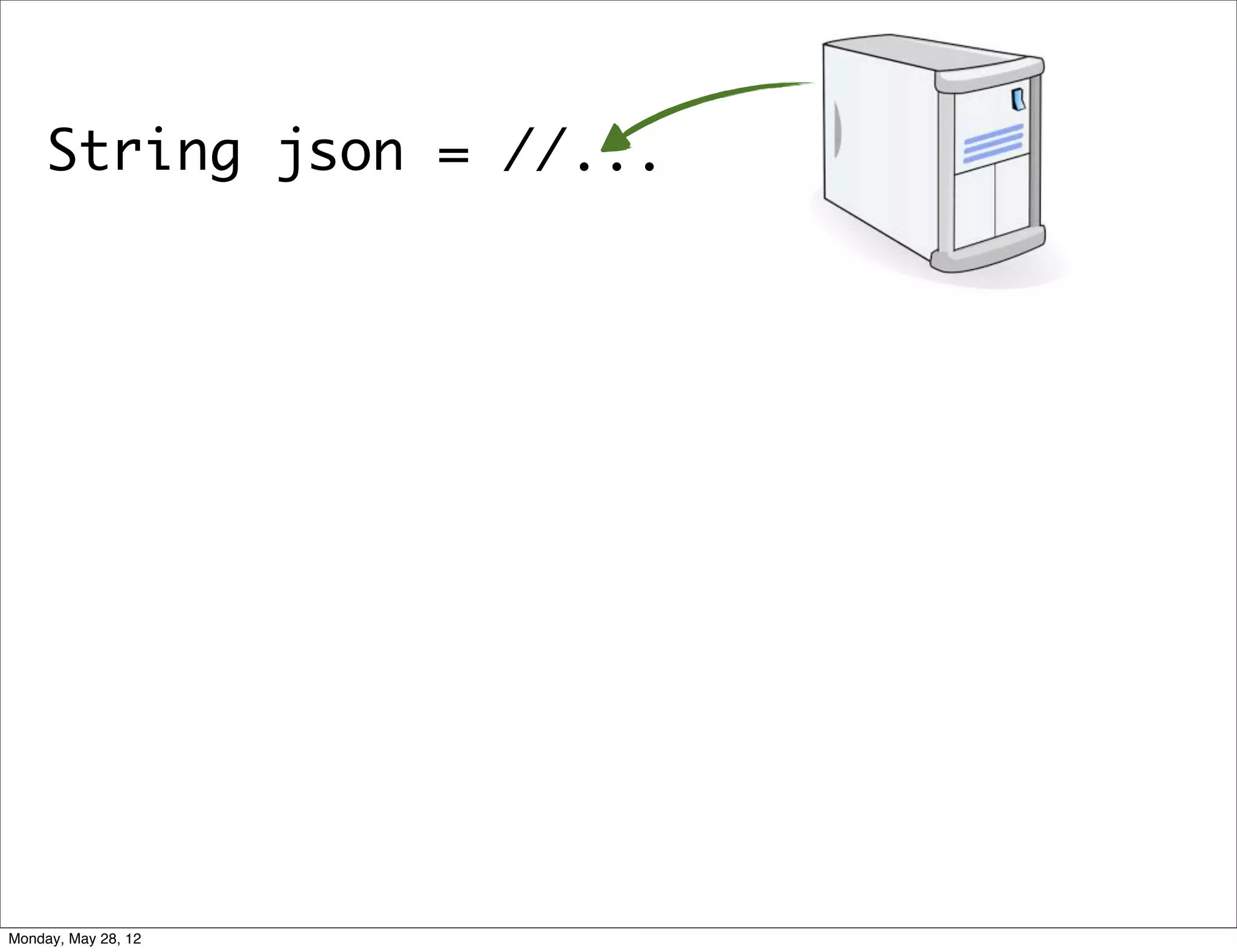 String json = //...




Monday, May 28, 12
 
