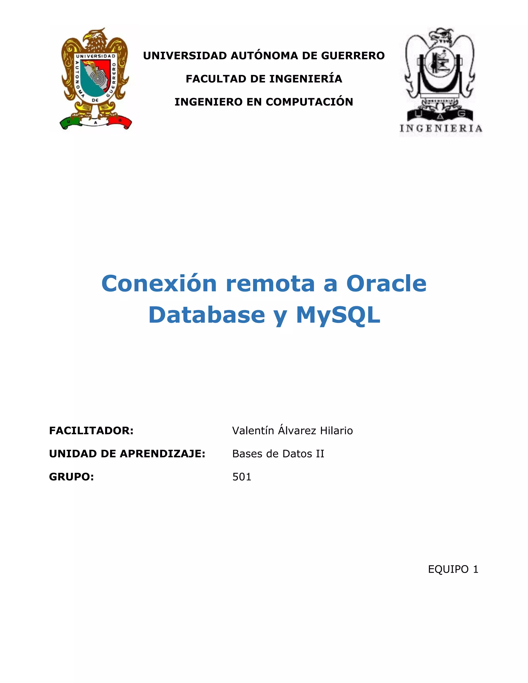 Conexión remota a base de datos con Oracle y MySQL PDF
