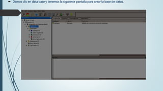  Damos clic en data base y tenemos la siguiente pantalla para crear la base de datos.
 
