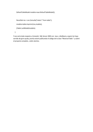 Conexion sql server 2005 java netbeans | DOCX