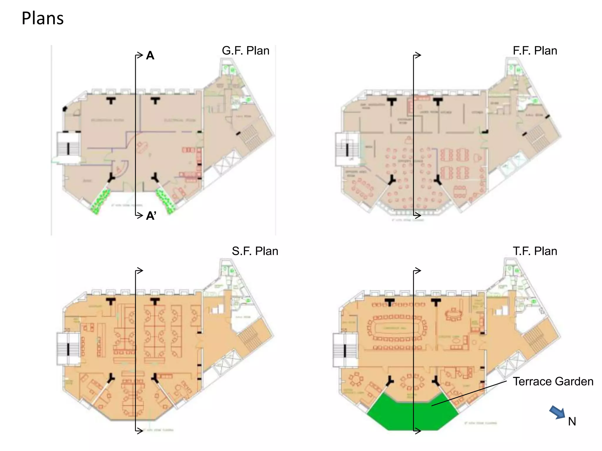 Plans
A

G.F. Plan

F.F. Plan

A’
S.F. Plan

T.F. Plan

Terrace Garden
N

 