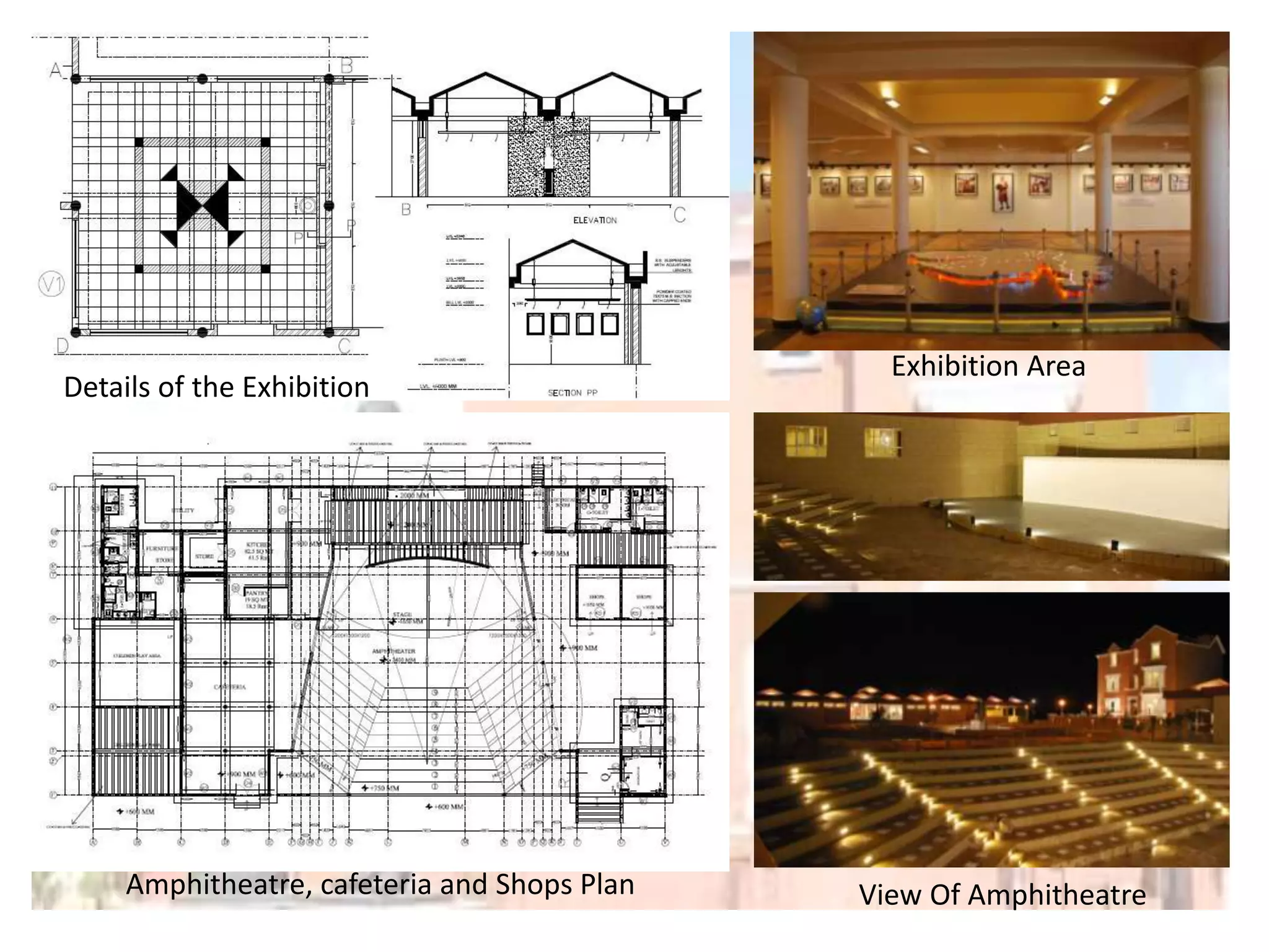 Details of the Exhibition

Amphitheatre, cafeteria and Shops Plan

Exhibition Area

View Of Amphitheatre

 