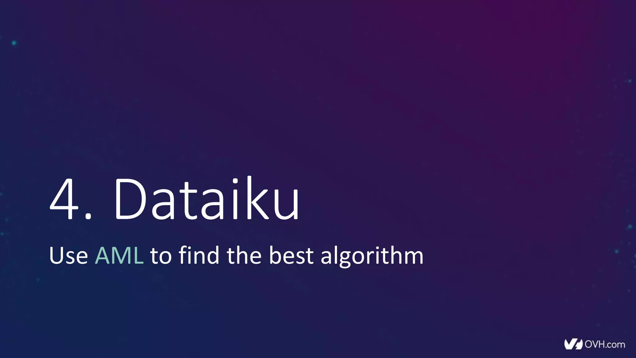4. Dataiku
Use AML to find the best algorithm
 