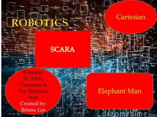Cartesian




  Robotics:
  SCARA,
 Cartesian &
The Elephant   Elephant Man
    Man
 Created by:
 Briana Lee
 