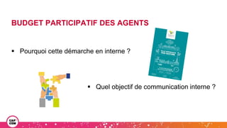 BUDGET PARTICIPATIF DES AGENTS
 Pourquoi cette démarche en interne ?
 Quel objectif de communication interne ?
 