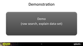 DemonstraCon	
  
11	
  
Demo	
  
(raw	
  search,	
  explain	
  data-­‐set)	
  
	
  
 