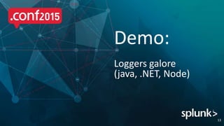 Demo:
Loggers galore
(java, .NET, Node)
13
 