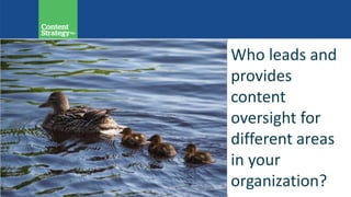 Who leads and
provides
content
oversight for
different areas
in your
organization?
 