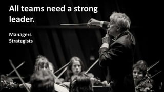 All teams need a strong
leader.
Managers
Strategists
 