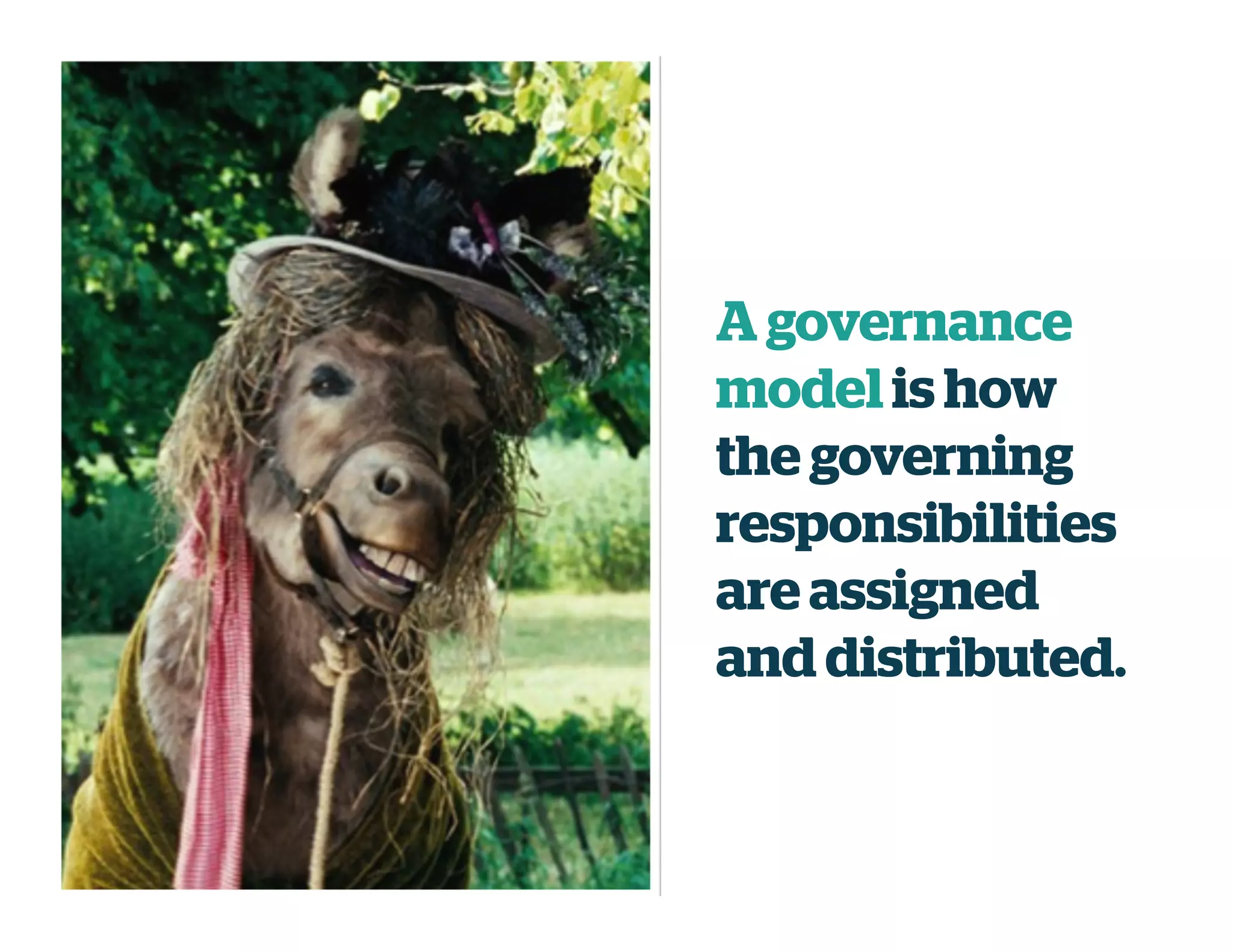 A governance
modelis how
the governing
responsibilities
are assigned
and distributed.
 