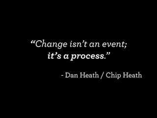 “Change isn’t an event;
it’s a process.”
- Dan Heath / Chip Heath
 