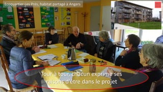 Tour à tour, chacun exprime ses
raisons d’être dans le projet
Ecoquartier Les Prés, habitat partagé à Angers
 