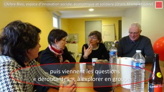 … puis viennent les questions
« déroutantes », à explorer en groupe
L’Arbre Bleu, espace d’innovation sociale, économique et solidaire (Drain, Maine-et-Loire)
 