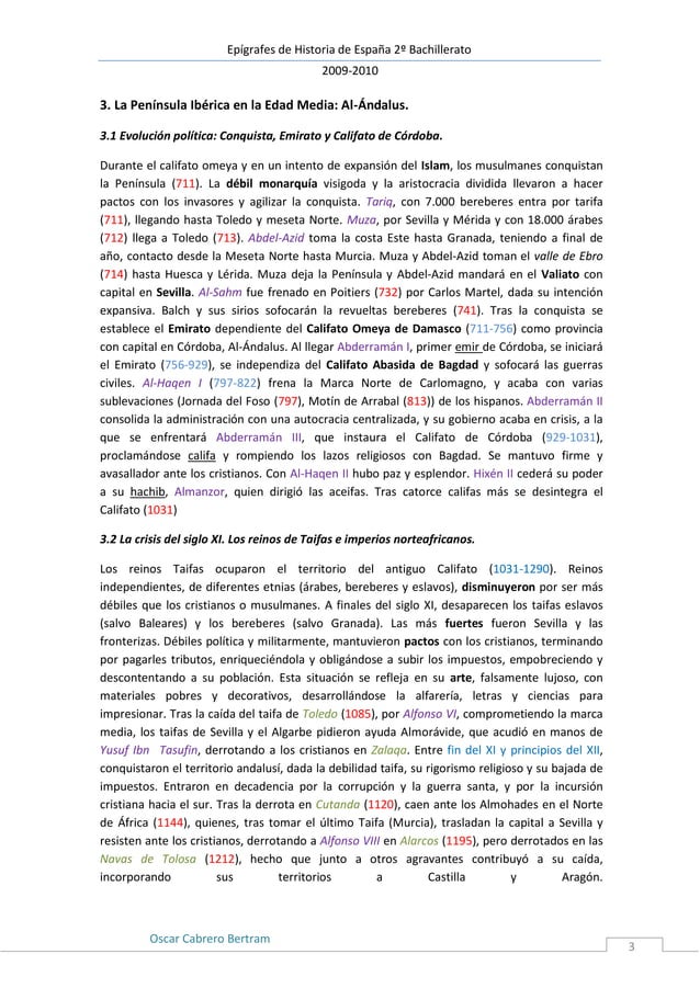 Epígrafes de Historia de España Epígrafes de Historia de España