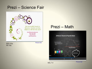 Prezi – Science Fair
Prezi – Math
SOL 6.2a.
PS 10a.
SOL 7.4
Picture link
Picture link
 