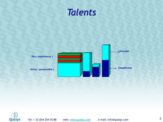 Tel: + 32 (0)4 254 55 88 web: www.quasys.com e-mail: info@quasys.com 7
Talents
 