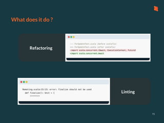 Linting
Refactoring
What does it do ?
15
 