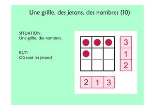 Une grille, des jetons, des nombres (10)


SITUATION:
Une grille, des nombres.


BUT:
Où sont les jetons?
 