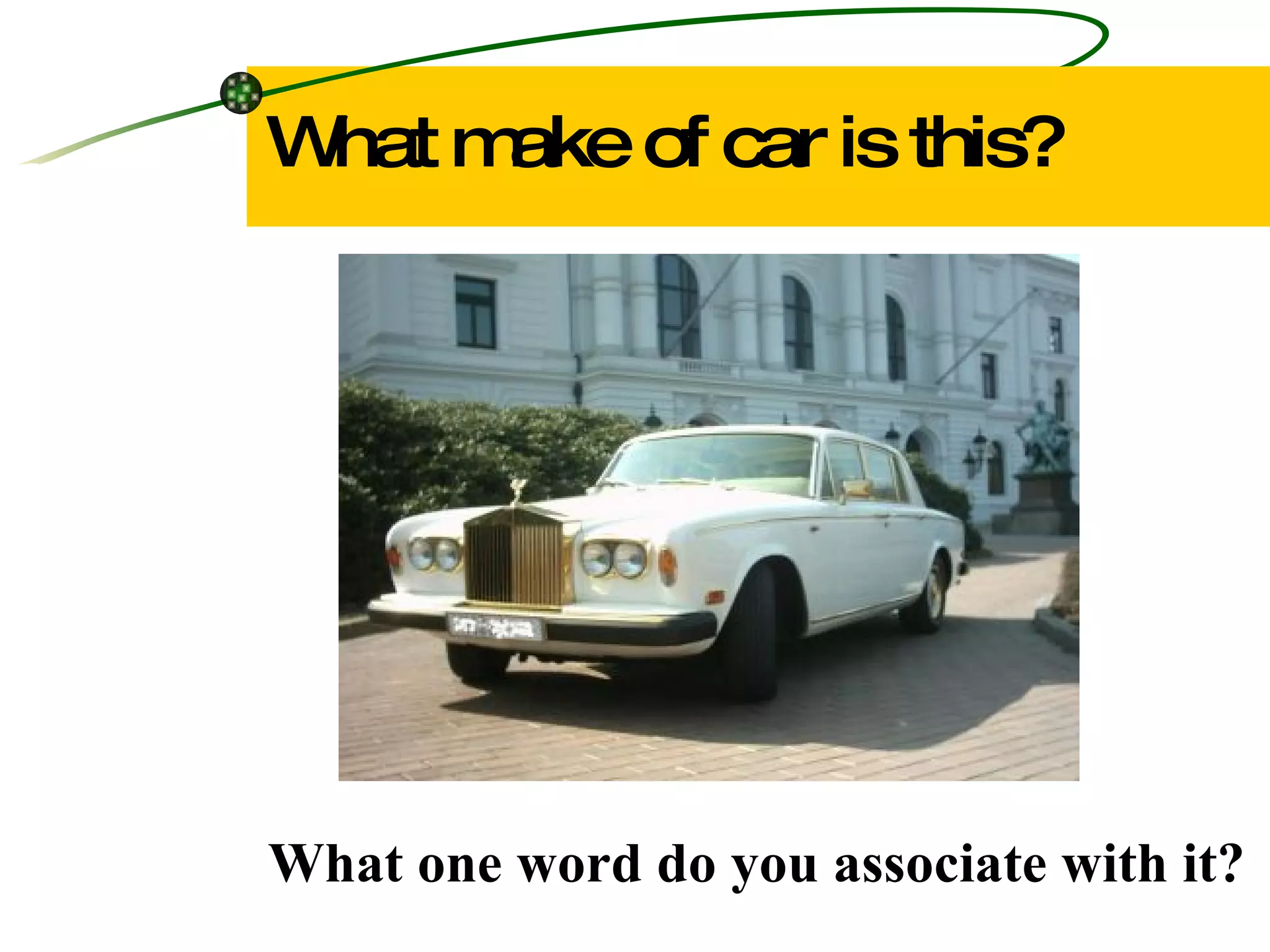 What make of car is this? What one word do you associate with it? 