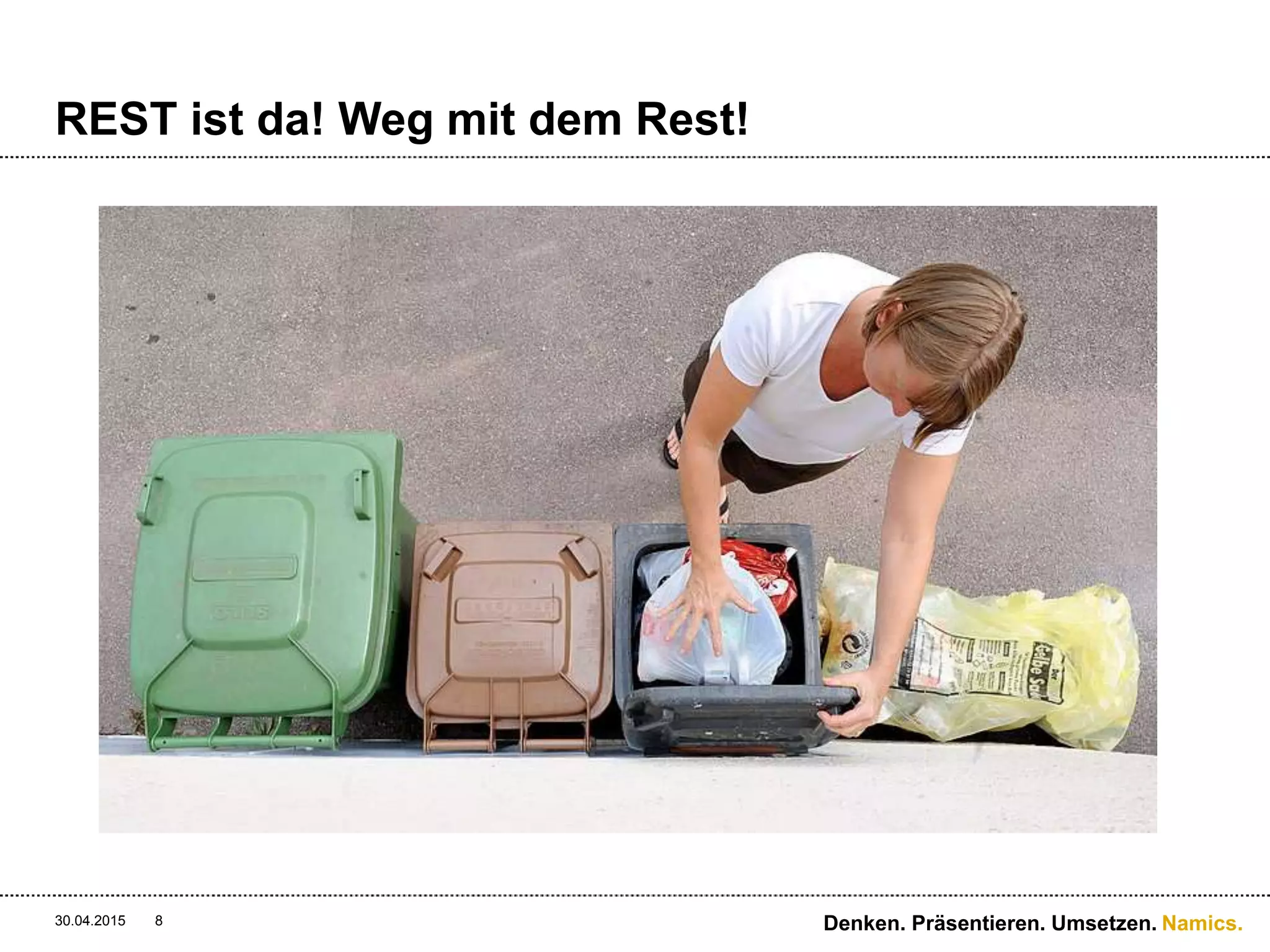Namics.
REST ist da! Weg mit dem Rest!
30.04.2015 8 Denken. Präsentieren. Umsetzen.
 