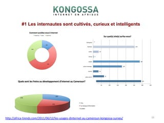 #1 Les internautes sont cultivés, curieux et intelligents10http://africa-trends.com/2011/06/12/les-usages-dinternet-au-cameroun-kongossa-survey/