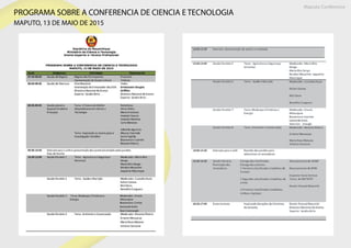 PROGRAMA SOBRE A CONFERENCIA DE CIENCIA E TECNOLOGIA
MAPUTO, 13 DE MAIO DE 2015
Maputo Conference
 