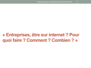 Remy Exelmans Consultant Expert Novembre 2014 1 
« Entreprises, être sur internet ? Pour 
quoi faire ? Comment ? Combien ? » 
 