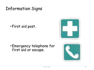 Graham Twiby 104
Information Signs
•First aid post.
•Emergency telephone for
first aid or escape.
 