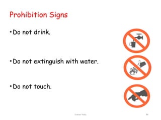 Graham Twiby 86
Prohibition Signs
•Do not drink.
•Do not extinguish with water.
•Do not touch.
 