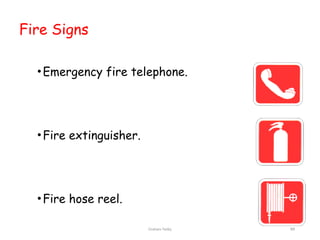 Graham Twiby 99
Fire Signs
•Emergency fire telephone.
•Fire extinguisher.
•Fire hose reel.
 