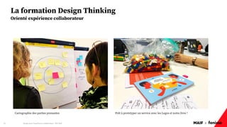MAIF x
La formation Design Thinking
Design pour l'expérience collaborateur - REX Maif
23
Orienté expérience collaborateur
Cartographie des parties prenantes Prêt à prototyper un service avec les Legos et notre livre !
 