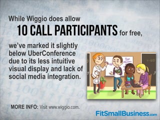 While Wiggio does allow

10 call participants for free,

we’ve marked it slightly
below UberConference
due to its less int...