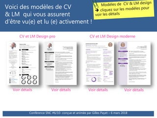 Voici des modèles de CV
& LM qui vous assurent
d’être vu(e) et lu (e) activement !
CV et LM Design pro CV et LM Design mod...