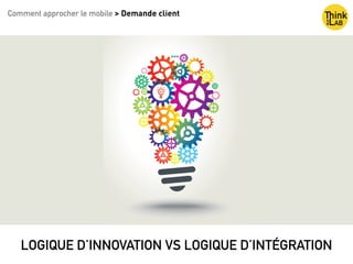 LOGIQUE D’INNOVATION VS LOGIQUE D’INTÉGRATION
Comment approcher le mobile > Demande client
 