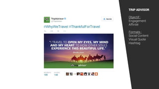TRIP ADVISOR
Objectif :
Engagement
Affinité
Formats :
Social Content
Visual Quote
Hashtag
 