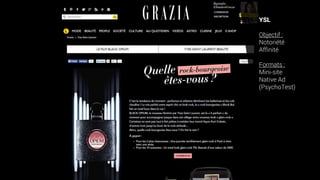 YSL
Objectif :
Notoriété
Affinité
Formats :
Mini-site
Native Ad
(PsychoTest)
 