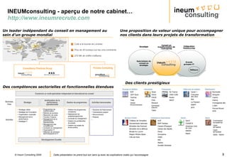 INEUMconsulting - aperçu de notre cabinet… http://www.ineumrecrute.com   Des compétences sectorielles et fonctionnelles étendues Un leader indépendant du conseil en management au sein d’un groupe mondial Des clients prestigieux Une proposition de valeur unique pour accompagner nos clients dans leurs projets de transformation 