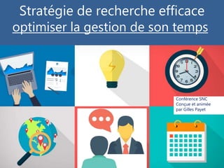 Conférence SNC
Conçue et animée
par Gilles Payet
Stratégie de recherche efficace
optimiser la gestion de son temps
 