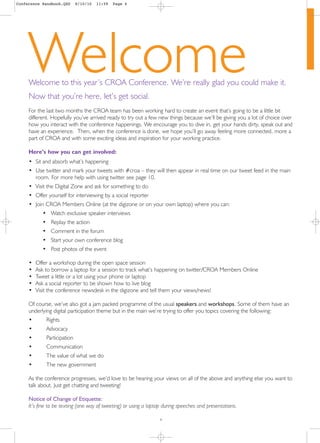 Conference Handbook.QXD      8/10/10   11:59   Page 4




     Welcome
     Welcome to this year’s CROA Conference. We’re ...