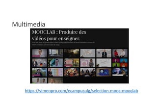 Multimedia
https://vimeopro.com/ecampusulg/selection-mooc-mooclab
 