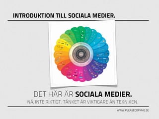 INTRODUKTION TILL SOCIALA MEDIER.




      DET HÄR ÄR SOCIALA MEDIER.
    NÄ, INTE RIKTIGT. TÄNKET ÄR VIKTIGARE ÄN TEKNIKEN.
                                            WWW.PLEASECOPYME.SE
 