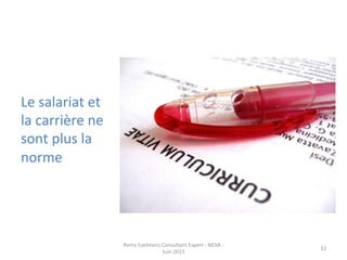 Le	
  salariat	
  et	
  
la	
  carrière	
  ne	
  
sont	
  plus	
  la	
  
norme	
  
Remy	
  Exelmans	
  Consultant	
  Expert	
  -­‐	
  NEXA	
  -­‐	
  
Juin	
  2015	
  
12	
  
 