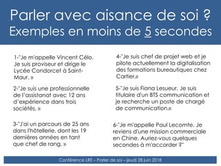 1-"Je m'appelle Vincent Célo.
Je suis proviseur et dirige le
Lycée Condorcet à Saint-
Maur. »
Parler avec aisance de soi ?...
