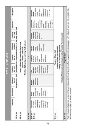 DAY 1 – 5 JULY 2011

                      Main Hall     Auditorium      Computer        Computer        Computer       Co...