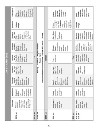 DAY 2 – 6 JULY 2011

                    Main Hall     Auditorium        Computer      Computer      Computer          Com...