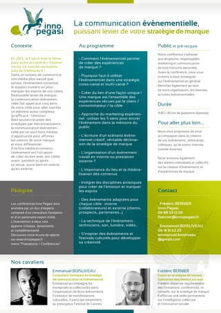 Conférences / Ateliers Inno Pegasi : Catalogue