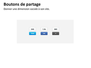Boutons de partage
Donner une dimension sociale à son site.

 