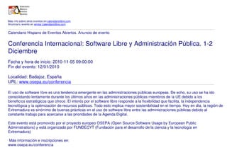 Conferencia Internacional: Software Libre y Administración Pública. 1-2 Diciembre