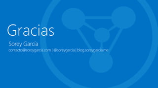 Sorey García
contacto@soreygarcia.com | @soreygarcia | blog.soreygarcia.me
 